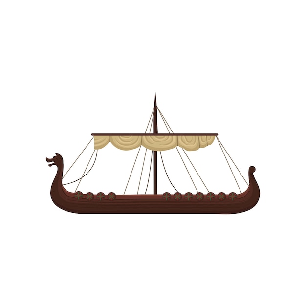 Vecteur ancien viking scandinave draccar vecteur de navire normand illustration isolée sur un fond blanc