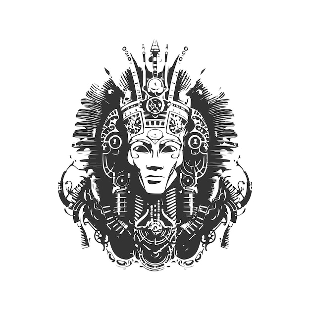 ancienne égypte steampunk, logo vintage concept d'art en noir et blanc couleur, illustration dessinée à la main