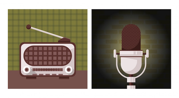 Anciens appareils radio et microphone