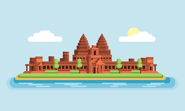 Vecteur angkor wat temple célèbre bâtiment landmark of cambodge asia flat design illustration vectorielle