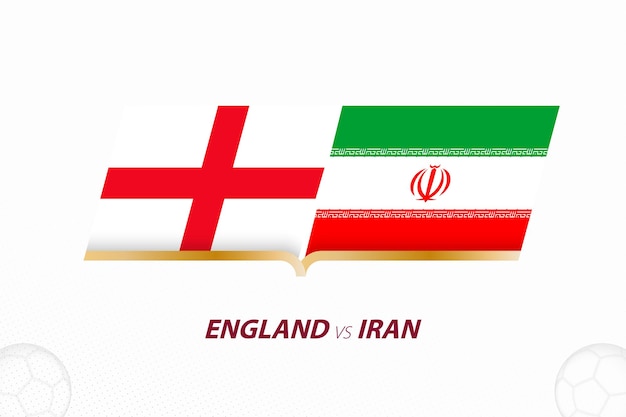 L'Angleterre contre l'Iran dans le groupe de compétition de football A Versus icône sur fond de football