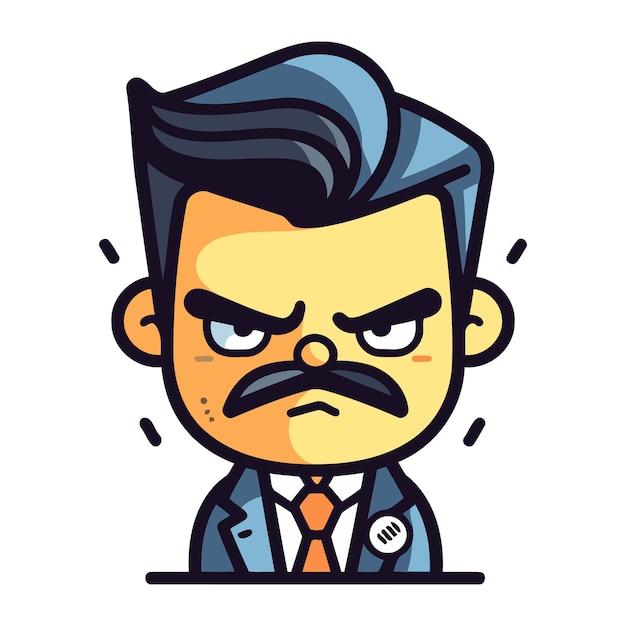 Angry Boss Face Cartoon Vector Illustration étiquette Autocollante étiquette