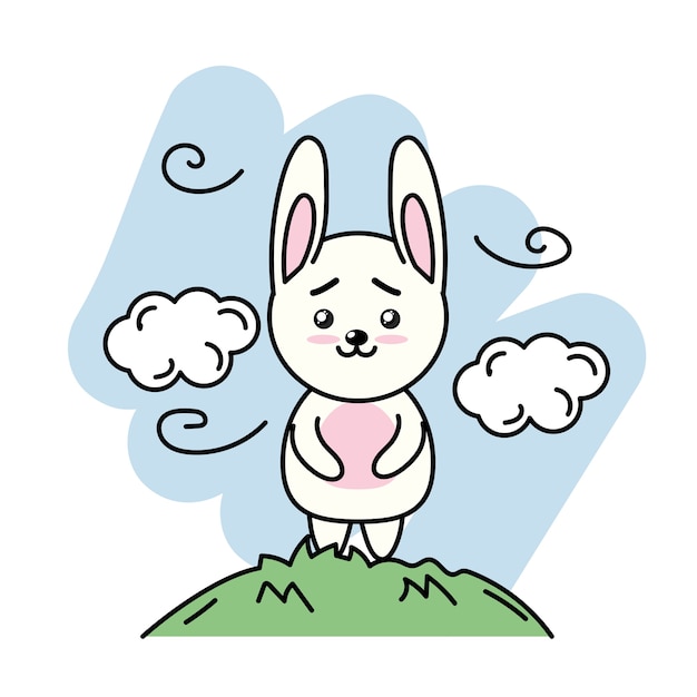 Animal Lapin Mignon Dans La Montagne Avec Des Nuages