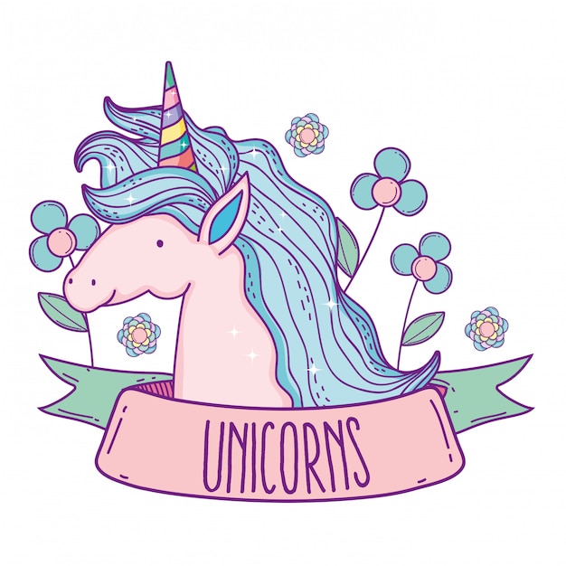 Animal Licorne Avec Des Plantes De Coiffure Et De Fleurs