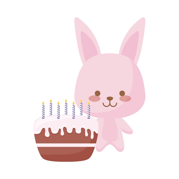 Animal mignon de lapin avec anniversaire de gâteau