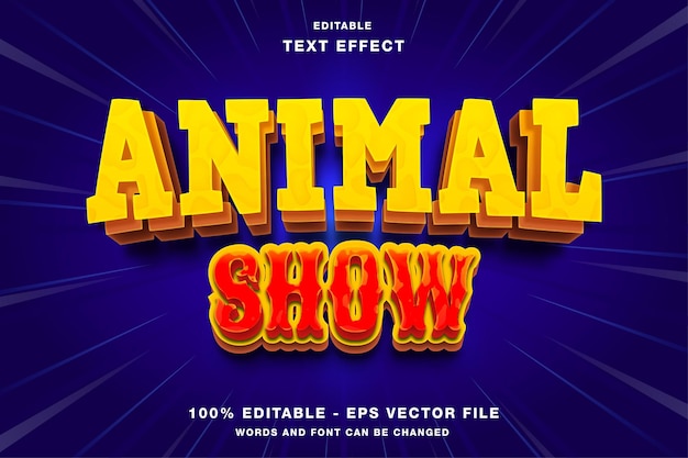 Vecteur animal show effet de texte modifiable en 3d