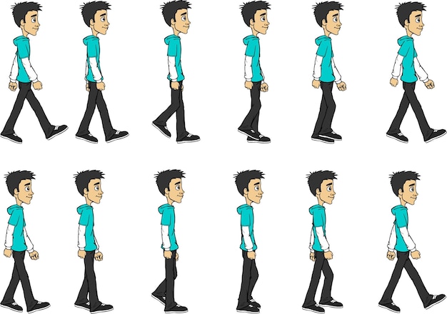 animation un adolescent qui marche un adolescent vecteur