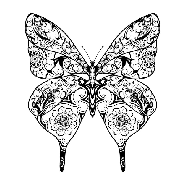 L'animation Du Magnifique Ornement Zentangle Du Papillon Pour L'inspiration Du Tatouage