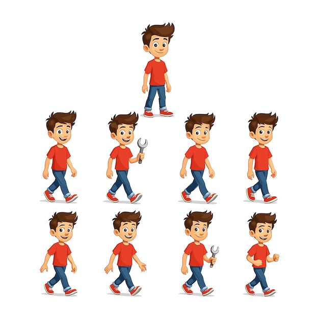 Animation de garçon qui marche avec des actions