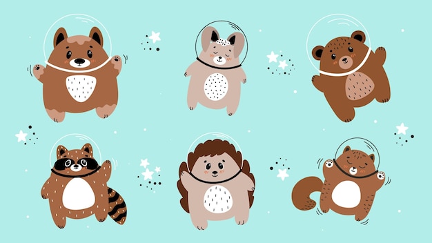 Animaux astronautes, animaux volant dans l'espace, illustrations pour enfants sur le thème de l'espace, vaisseaux spatiaux