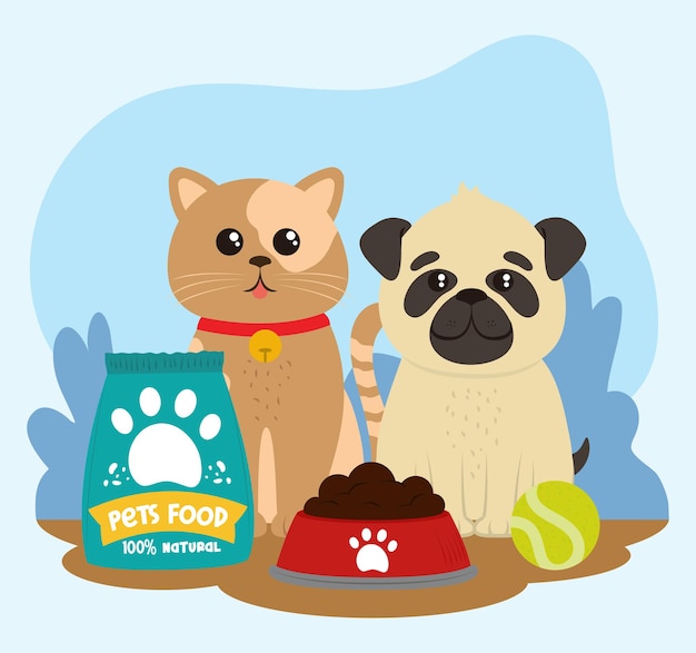 Animaux avec bol de nourriture
