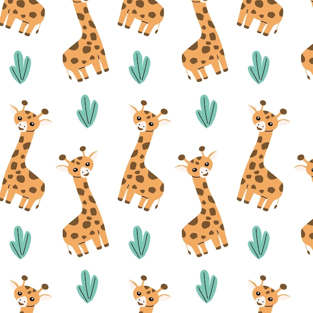 Vecteur animaux de dessin animé girafe et herbe herbe sur illustration vectorielle fond blanc