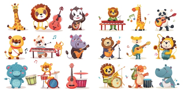 Animaux de dessins animés avec des instruments de musique