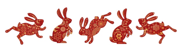 Animaux Du Zodiaque Icône Lapin Mignon Lapin Rouge Avec Motif Chinois Traditionnel