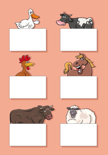 Animaux De Ferme De Dessin Animé Avec Jeu De Conception De Cartes Ou De Bannières