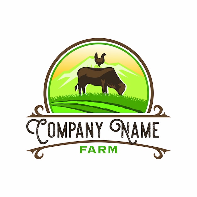 Animaux De La Ferme Emblème Rustique Retro Logo Vector