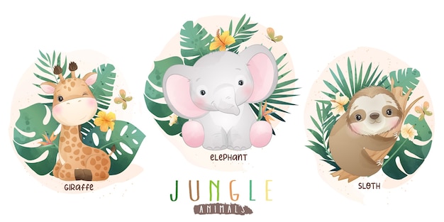 Animaux de la jungle mignons avec collection florale