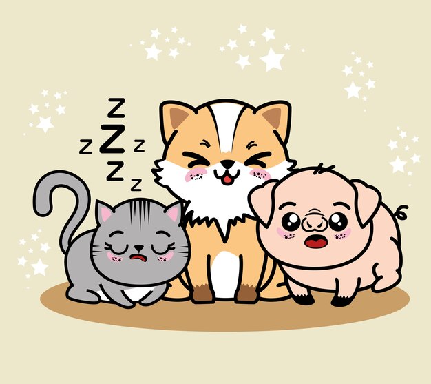 Animaux Mignons Et Charmants Dessin Animé Vector Illustration Graphisme