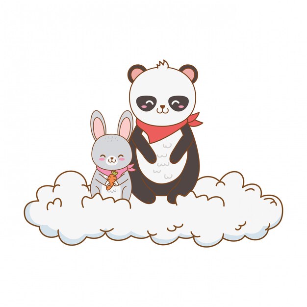 Animaux Mignons Dans Les Nuages Des Personnages Forestiers