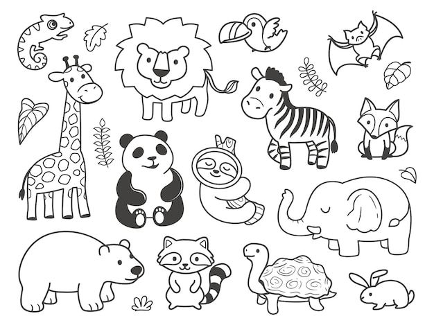 Animaux Mignons Doodle Dessinés à La Main