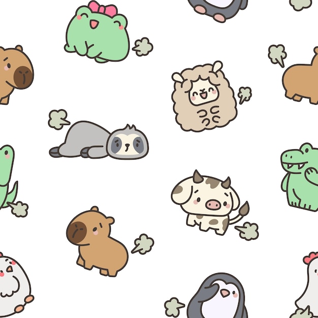 Des animaux mignons et drôles qui pètent Un motif sans couture