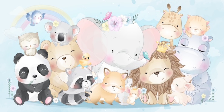 Vecteur animaux mignons avec effet aquarelle