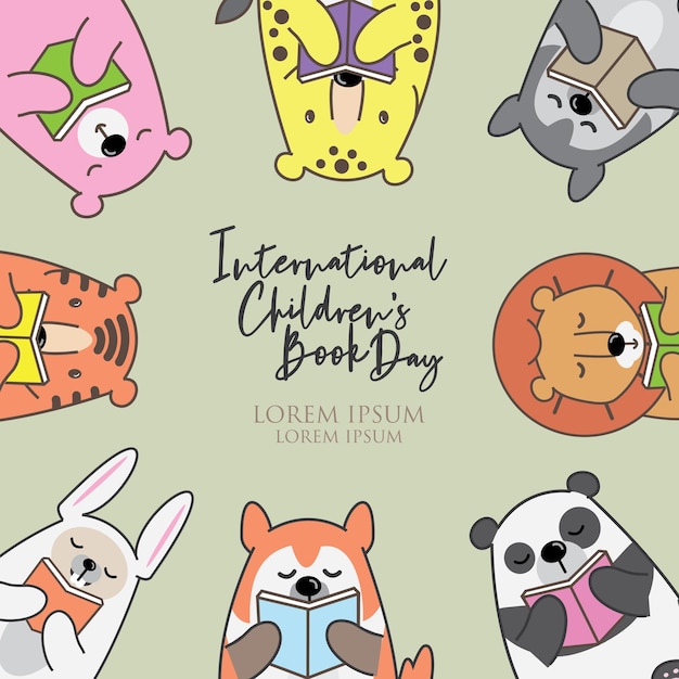 Animaux mignons isolés illustration vectorielle de livre de lecture Personnage d'animaux drôles pour International Chi