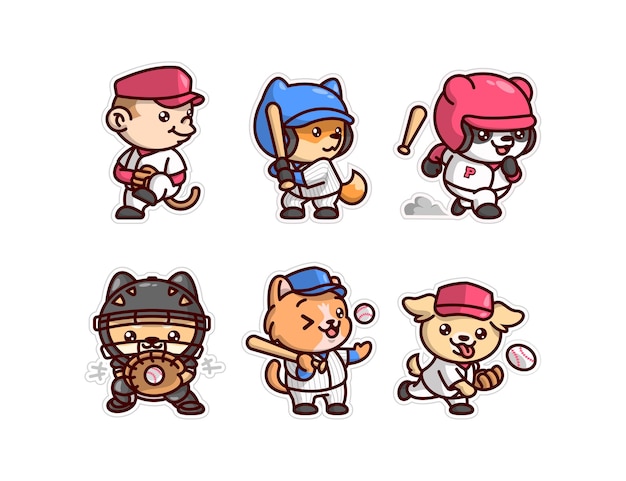 Vecteur animaux mignons en jersey de baseball collection de personnages de cartoon