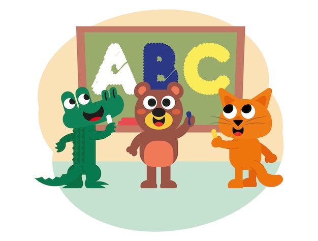 Animaux Mignons Et Lettres Colorées Sur Le Conseil Scolaire