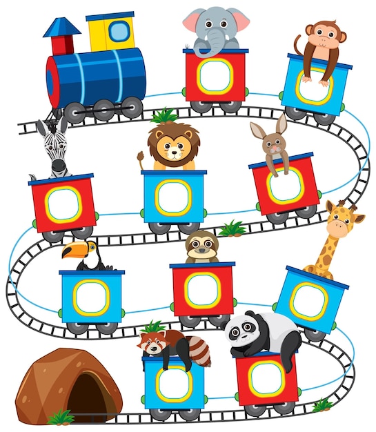 Vecteur animaux mignons sur le modèle de train pour l'alphabet et le nombre