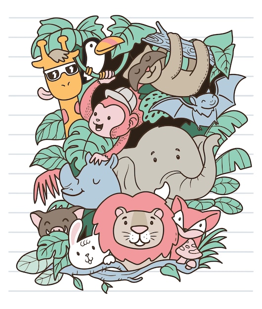 animaux de safari doodle