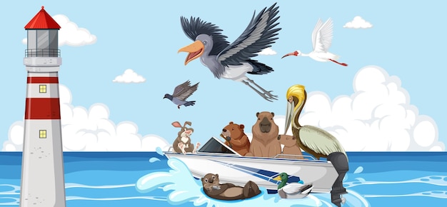Animaux sauvages sur un bateau