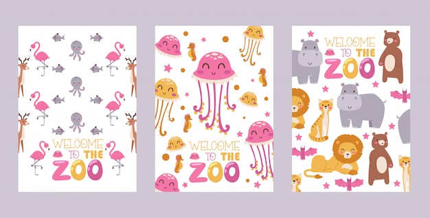Animaux de zoo isolés sur fond blanc