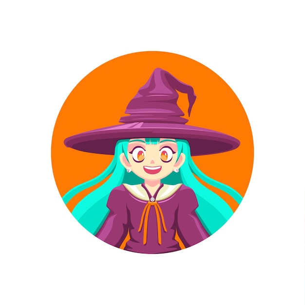 Vecteur l'anime halloween witch girl est excité