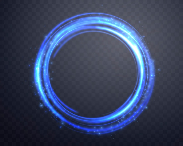 Anneau magique bleu avec un halo d'énergie néon réaliste avec un effet de lumière abstrait