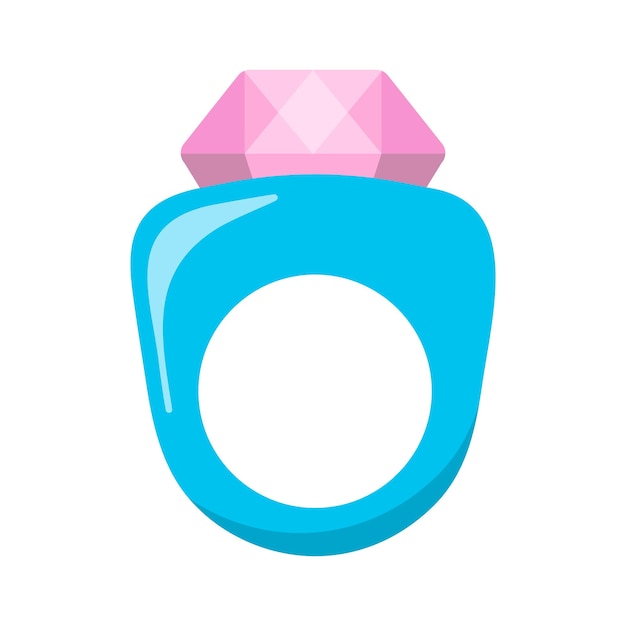 Anneau en plastique bleu avec diamant rose Illustration vectorielle de bijoux colorés design plat