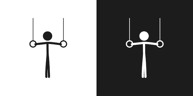 Anneaux de gymnastique icône pictogramme vector design Stick figure homme sonne encore athlète icône signe symbole