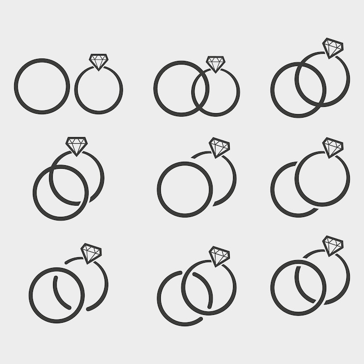 Vecteur anneaux de mariage set d'icônes
