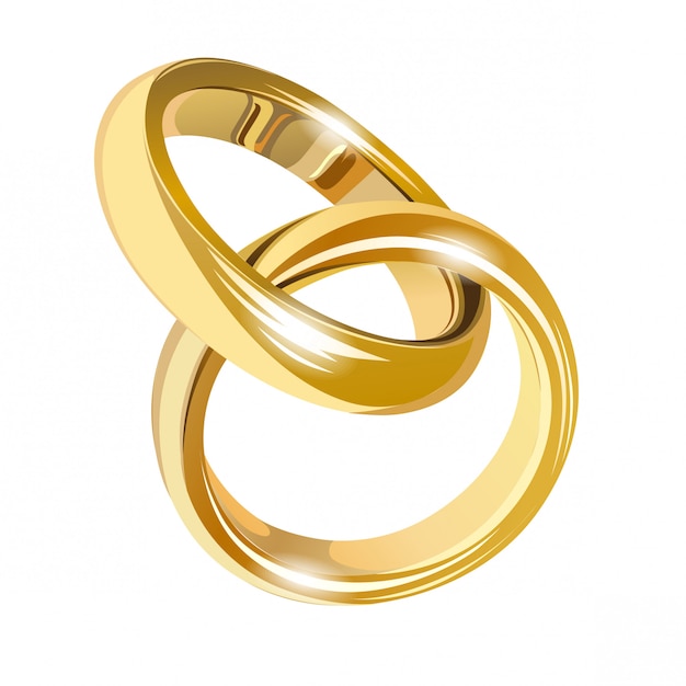 Vecteur anneaux d'or de mariage isolés sur blanc