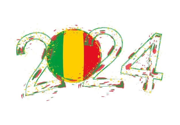 Année 2024 dans un style grunge avec drapeau du Mali