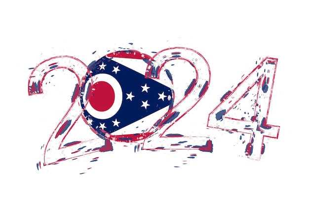 L'année 2024 Dans Le Style Grunge Avec Le Drapeau De L'ohio