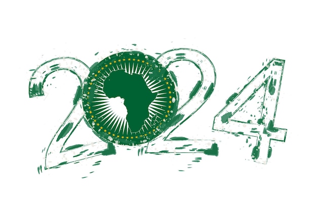 Vecteur année 2024 dans un style grunge avec le drapeau de l'union africaine