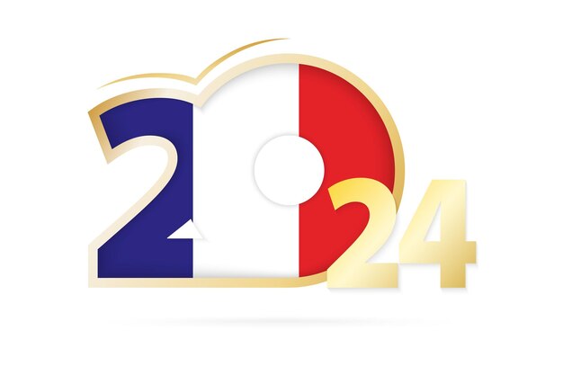 Vecteur année 2024 avec motif drapeau france