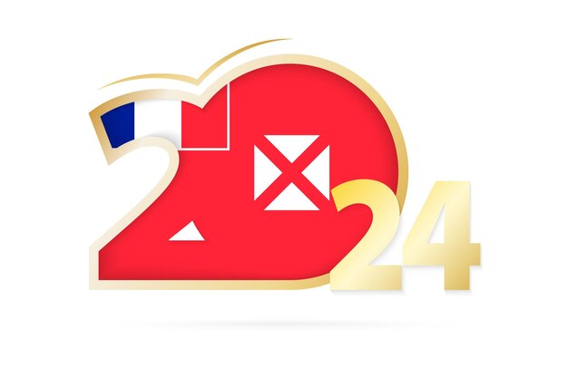 Vecteur année 2024 avec motif drapeau wallis et futuna