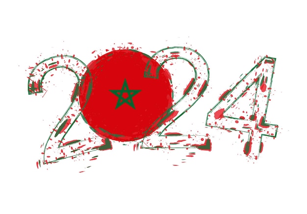 Année 2024 en style grunge avec drapeau du Maroc