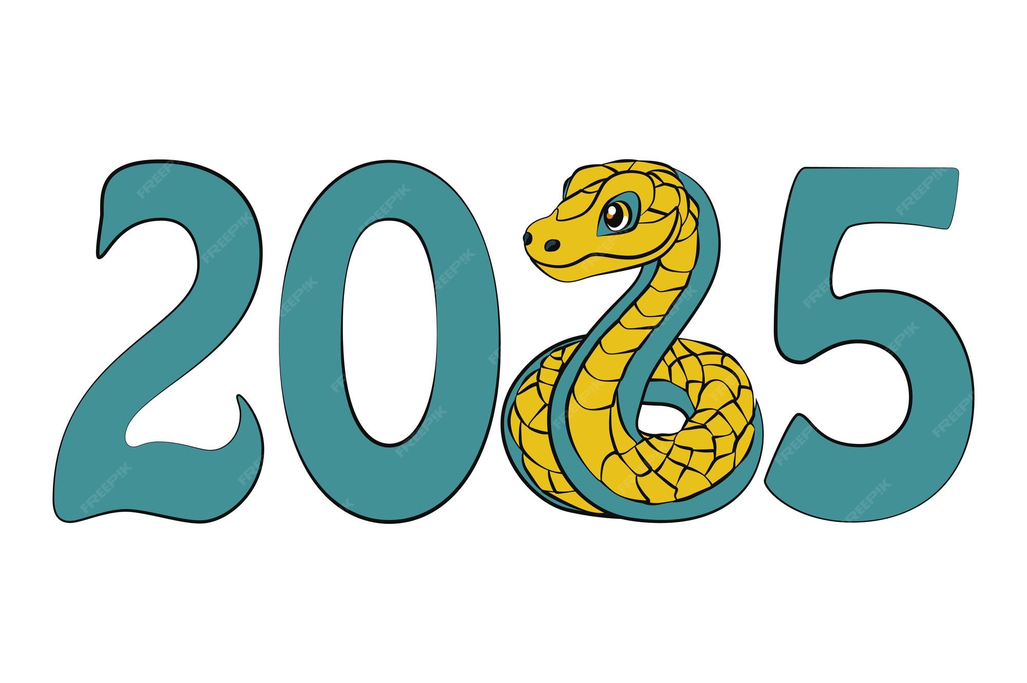 L'année 2025 du serpent Numéro 2025 Carte de vœux de dessin animé