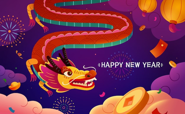 Vecteur année cny de la carte du dragon