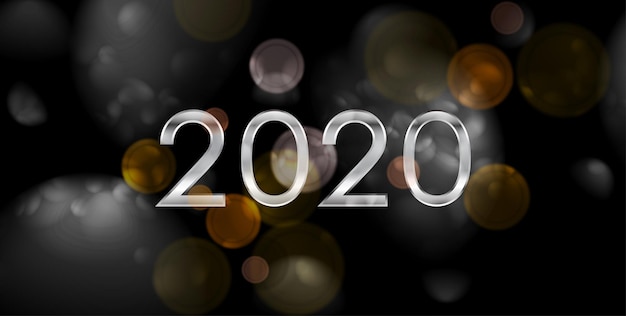 Année Nouvelle Métallique 2020 Abstrait Fond D'hiver Bokeh Sombre Conception De Carte De Vœux Vectorielle