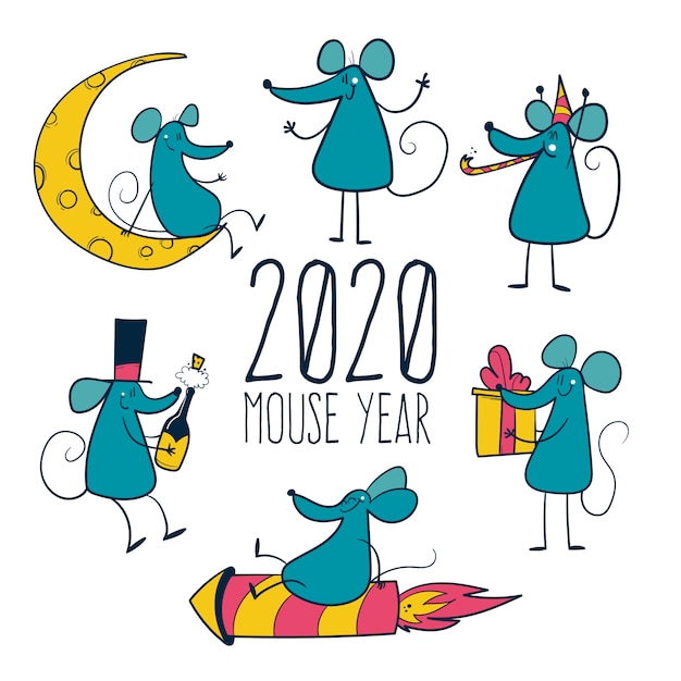 Année De La Souris 2020 Avec Des Souris Dessinées à La Main