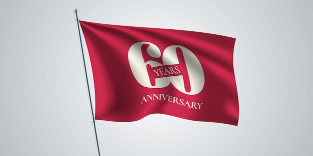 Anniversaire De 60 Ans. Modèle De Drapeau Ondulant Pour Le 60e Anniversaire